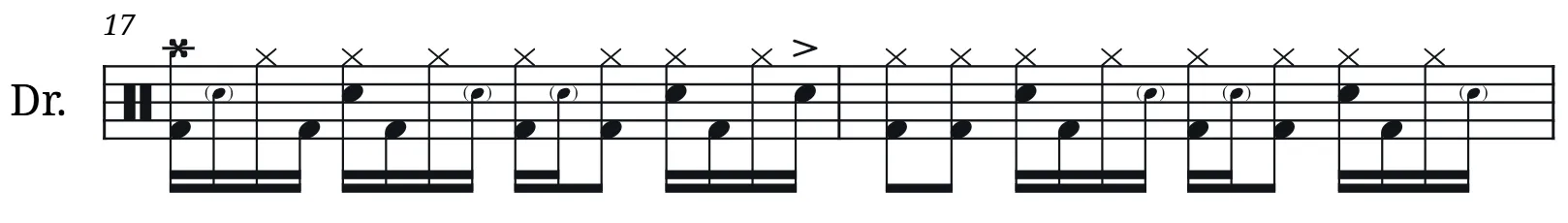 Ghost note drum notation