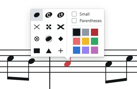 Notehead styling popover